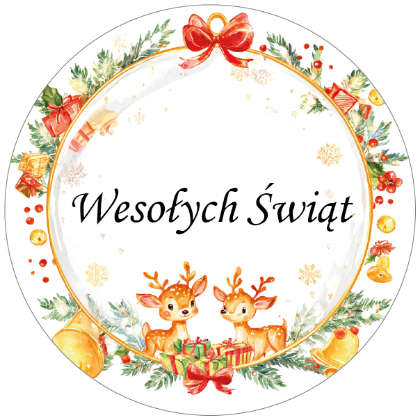 Naklejki świąteczne – Wesołych Świąt z reniferkami i prezentami 🎄🦌🎁