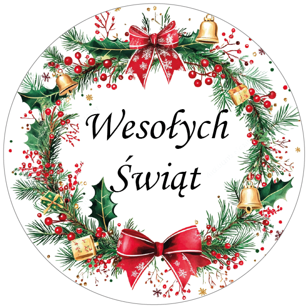 Naklejki świąteczne – Wesołych Świąt z wieńcem i dzwoneczkami 🎄🔔🎁