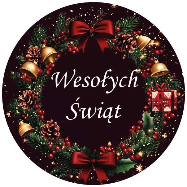 Naklejki świąteczne – Wesołych Świąt z wieńcem na ciemnym tle 🎄✨🔔