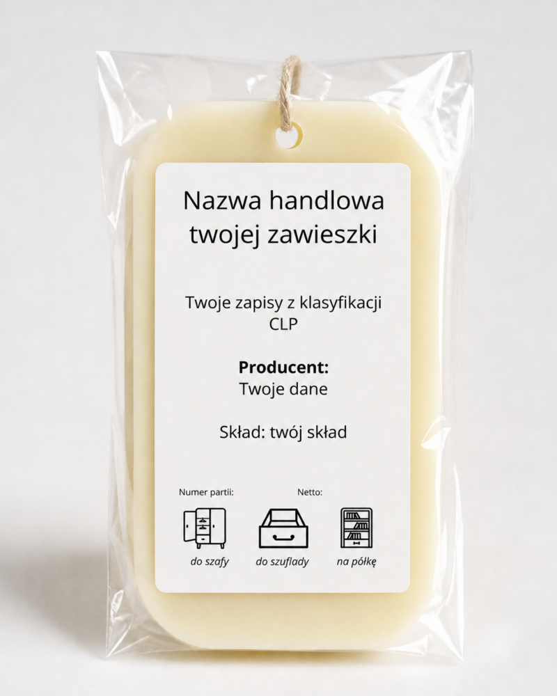 naklejki CLP ostrzegawcze do woskowych zawieszek zapachowych