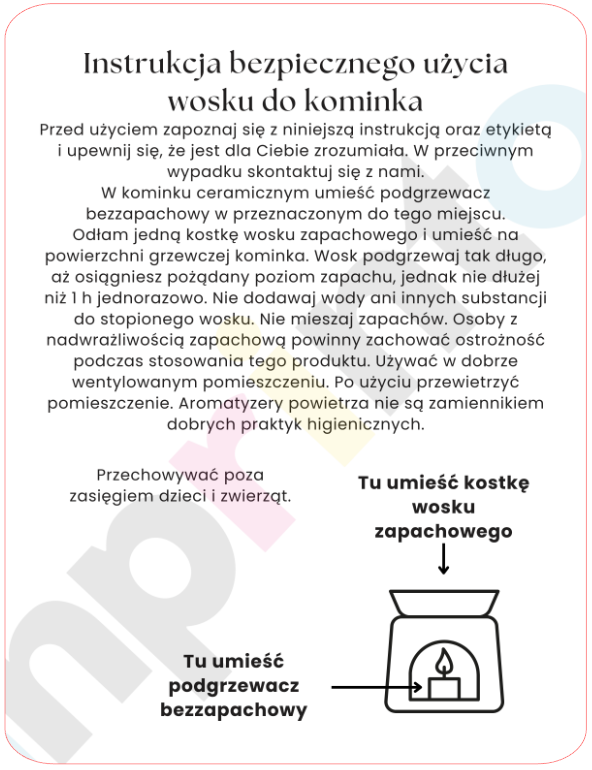 Naklejka instrukcja bezpieczeństwa wosku zapachowego do kominka – clamshell