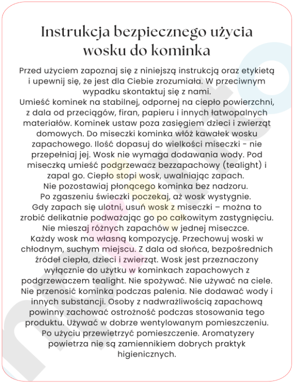 etykieta instrukcja bezpieczeństwa wosku zapachowego