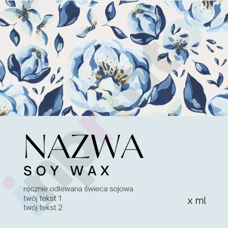 Naklejki personalizowane na świece z motywem kwiatowym Light Blue