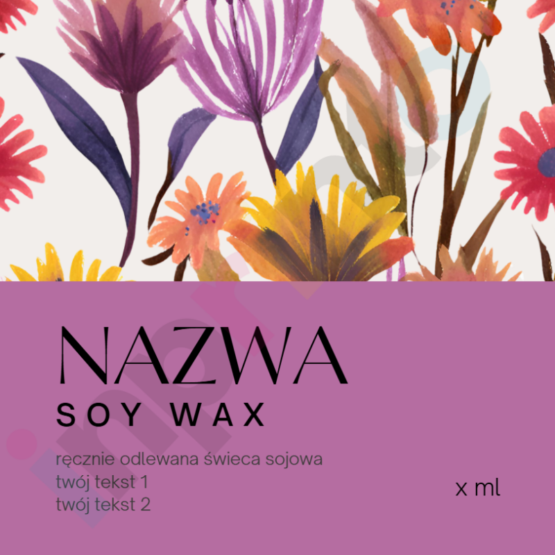 Naklejki personalizowane na świece z motywem kwiatowym Purple