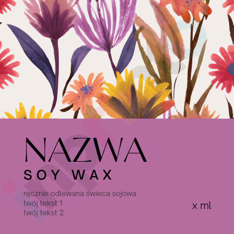 Naklejki personalizowane na świece z motywem kwiatowym Purple