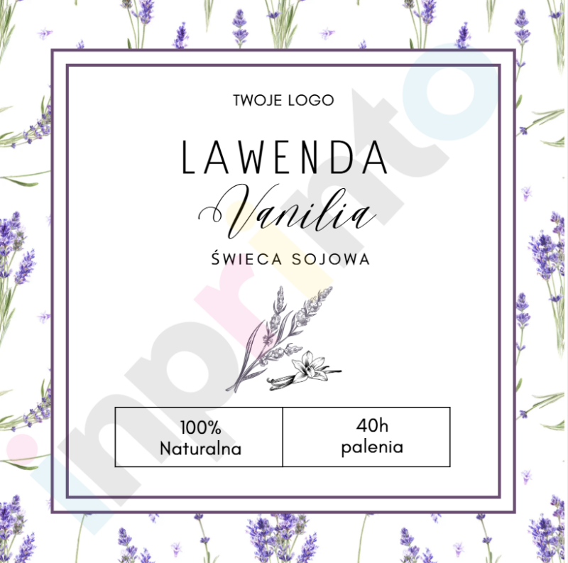 Naklejki personalizowane na świece z motywem lawendy