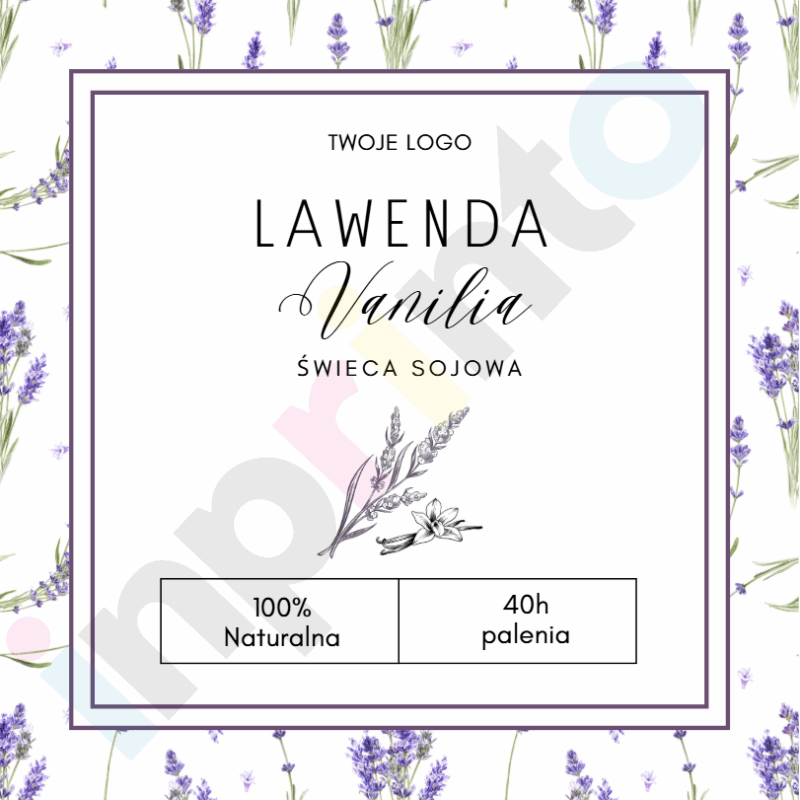 Naklejki personalizowane na świece z motywem lawendy