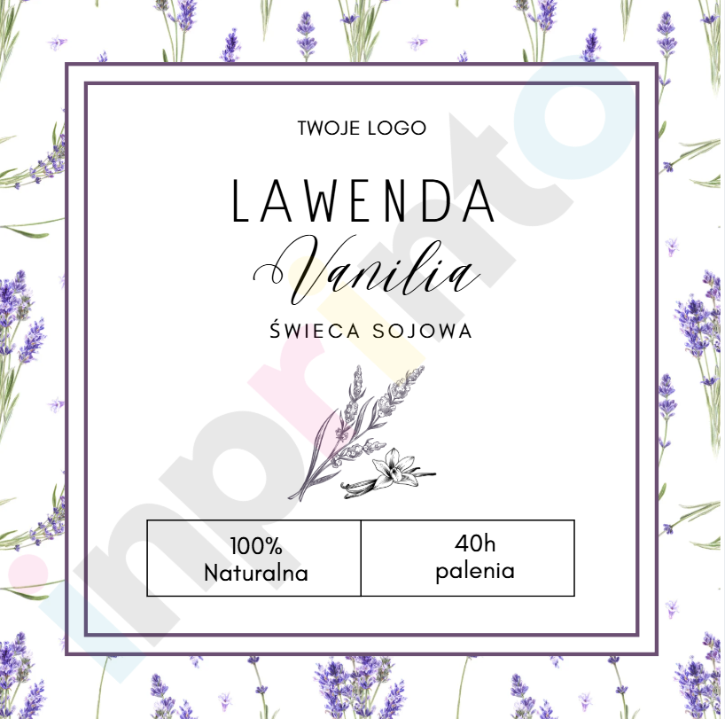 Naklejki personalizowane na świece z motywem lawendy