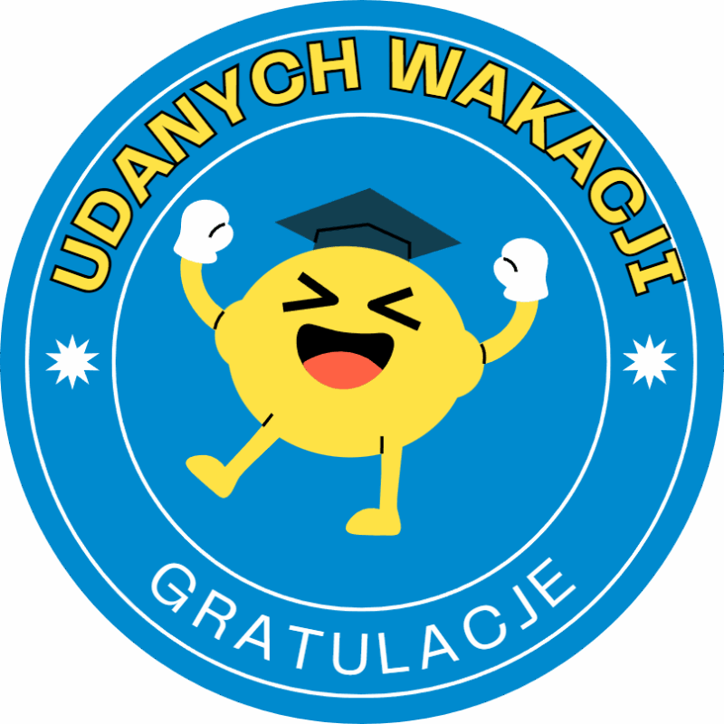 Naklejki Gratulacje - Udanych wakacji – niebieskie, zakończenie roku szkolnego