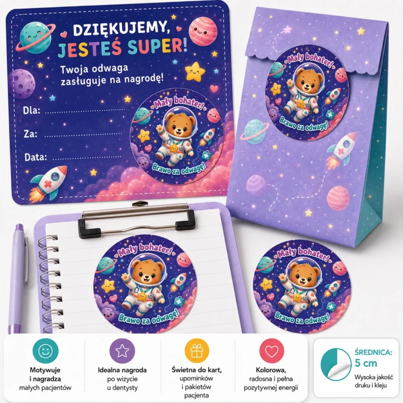 naklejki dzielny pacjent Mały bohater z misiem astronautą
