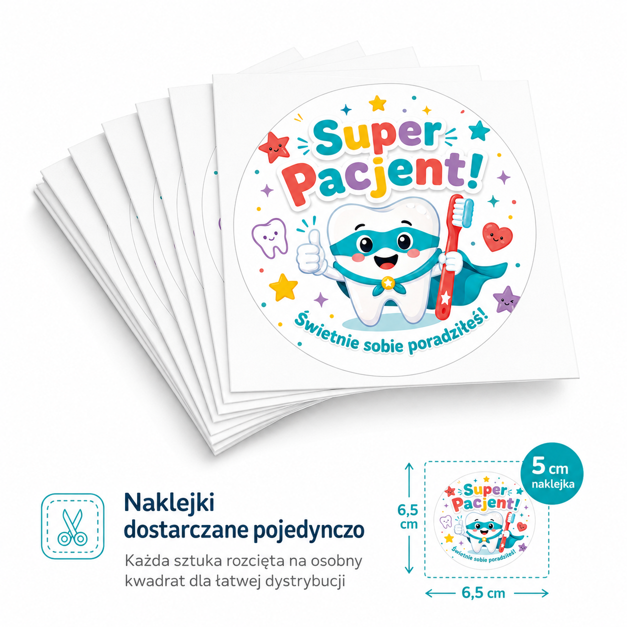 Naklejki dla dzielnego pacjenta Super Pacjent z ząbkiem bohaterem