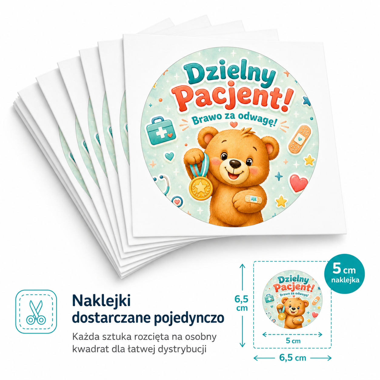 naklejki dzielny pacjent z misiem i medalem