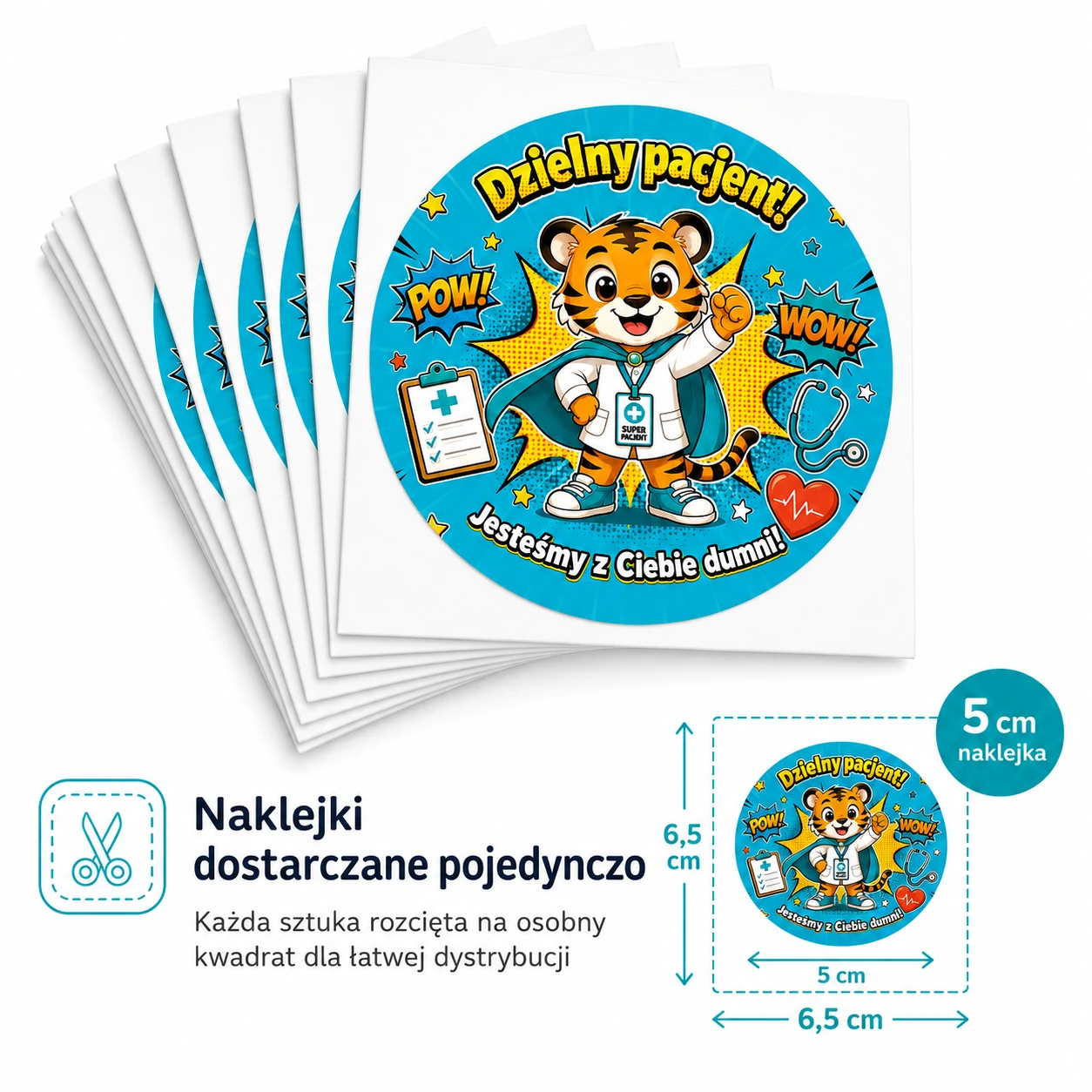 naklejki dzielny pacjent z tygryskiem lekarzem