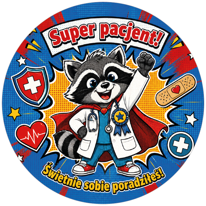 naklejki dzielny pacjent Super pacjent z szopem lekarzem