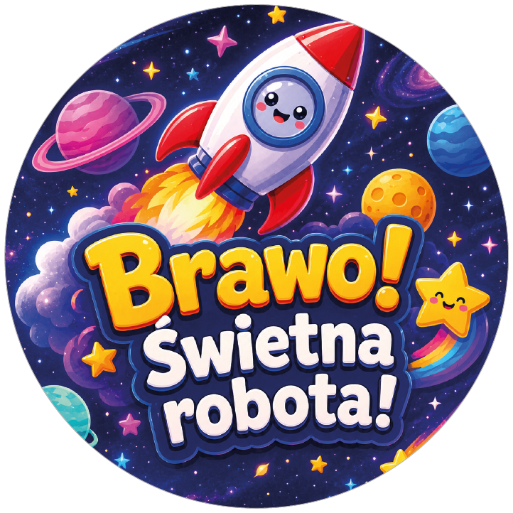 Naklejki motywacyjne dla dzieci Brawo Świetna robota Kosmos