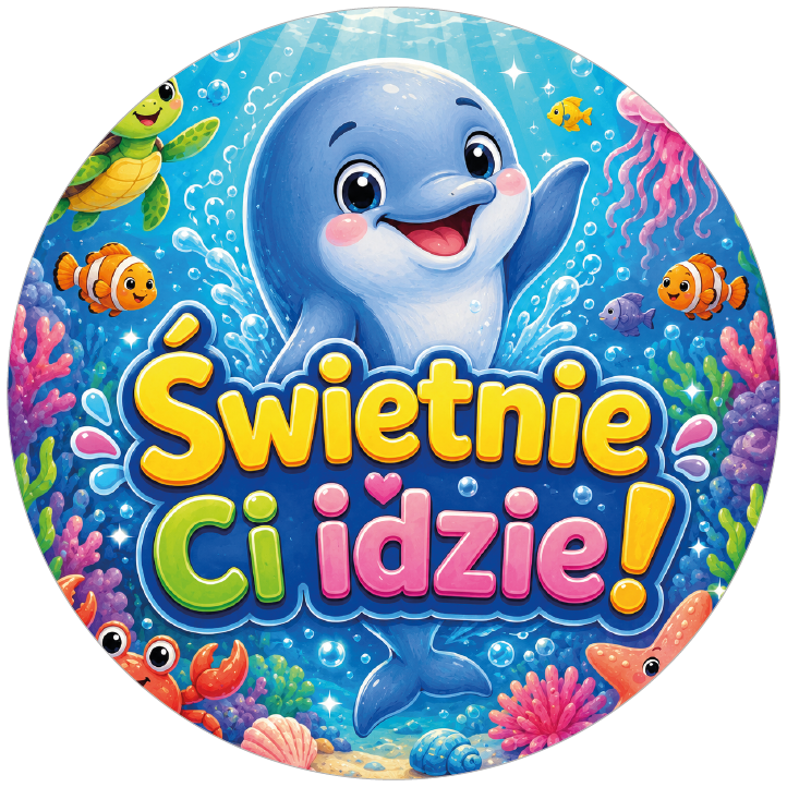 Naklejki motywacyjne dla dzieci Świetnie Ci idzie z delfinem