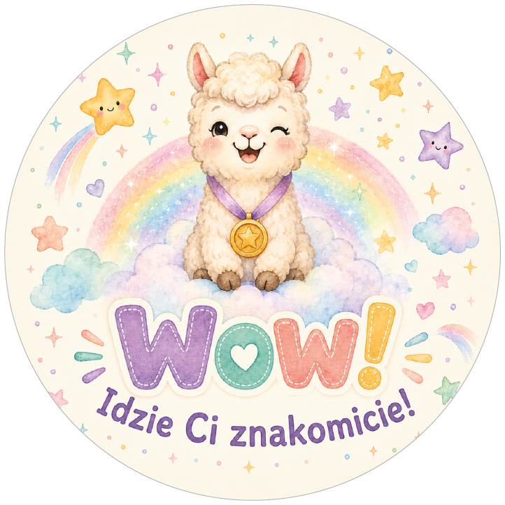 Naklejki motywacyjne dla dzieci WOW Idzie Ci znakomicie z alpaką