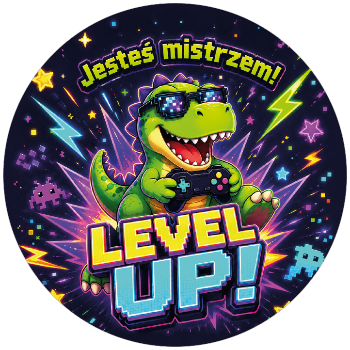Naklejki motywacyjne dla dzieci Level UP z dinozaurem