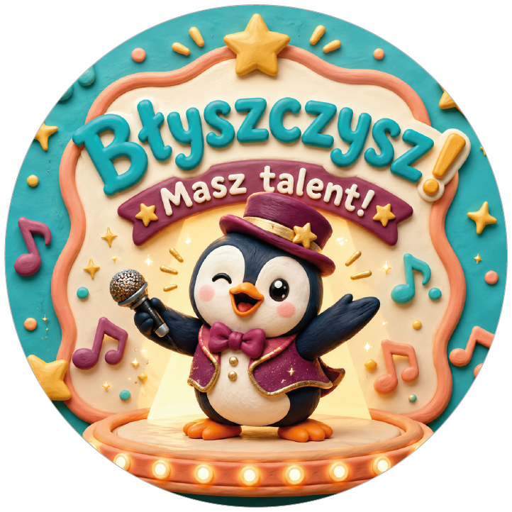 Naklejki motywacyjne dla dzieci Błyszczysz Masz talent z pingwinem