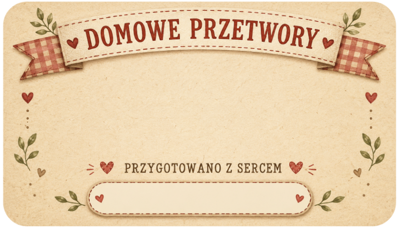 Etykiety na domowe przetwory przygotowano z sercem z kratką