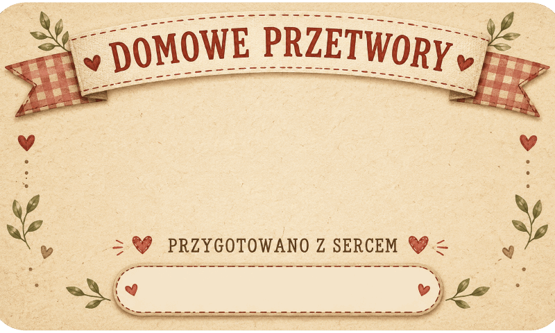 Etykiety na domowe przetwory przygotowano z sercem z kratką