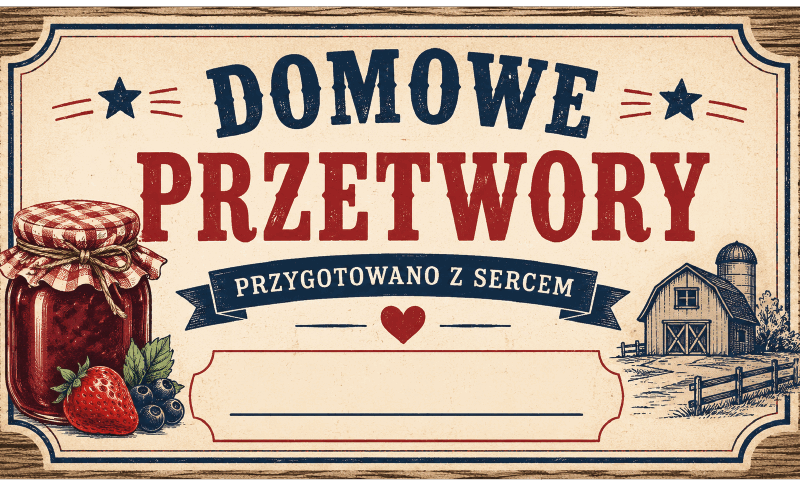 Etykiety na domowe przetwory przygotowano z sercem wiejskie