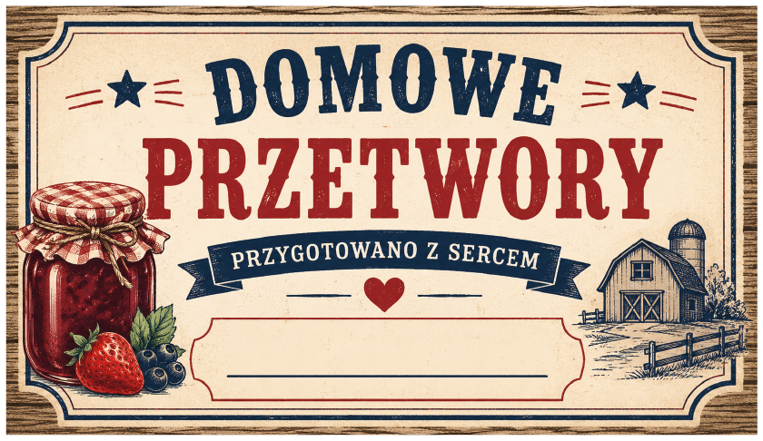 Etykiety na domowe przetwory przygotowano z sercem wiejskie