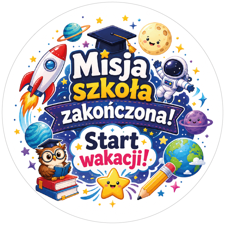 Naklejki na zakończenie roku szkolnego Misja szkoła zakończona! Start wakacji!
