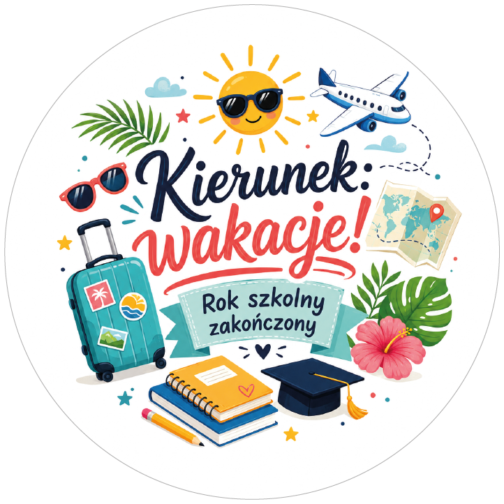 Naklejki na zakończenie roku szkolnego Kierunek: Wakacje! Rok szkolny zakończony