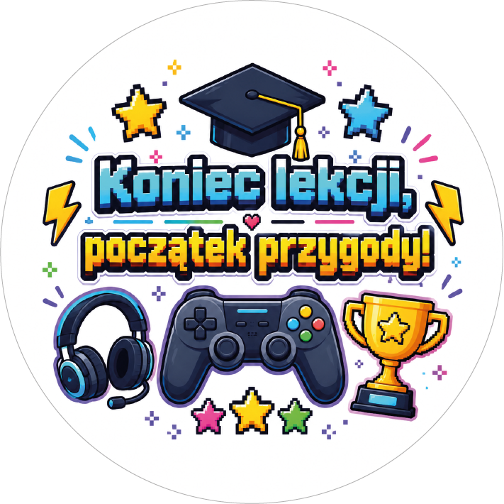 Naklejki na zakończenie zajęć gamingowe etykiety dla uczniów Koniec lekcji, początek przygody!