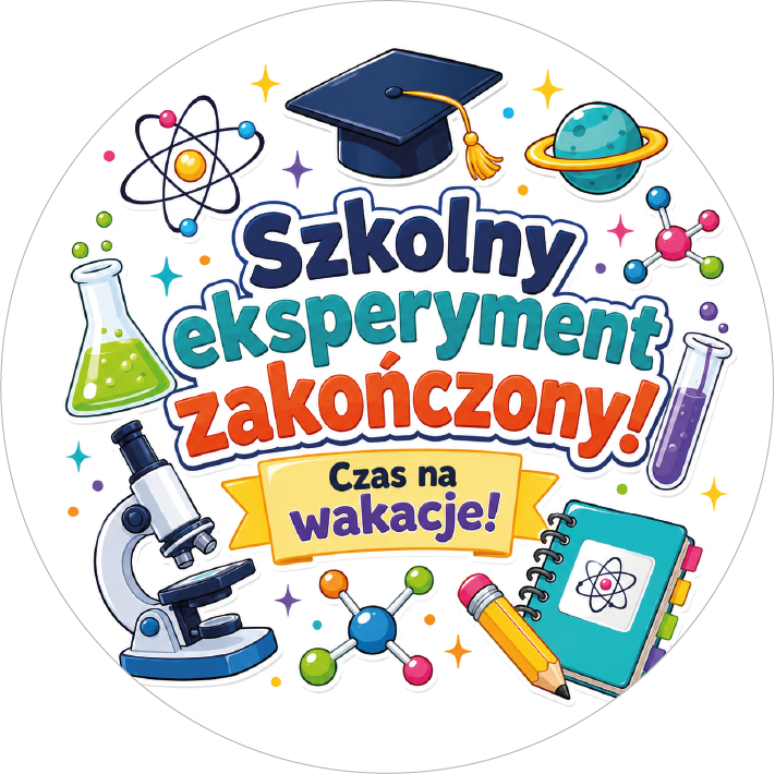 Naklejki na zakończenie zajęć dla klasy chemicznej „Szkolny eksperyment zakończony! Czas na wakacje!”
