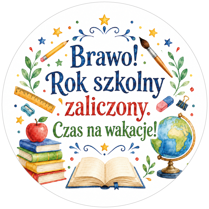 Naklejki na zakończenie roku szkolnego Brawo! Rok szkolny zaliczony. Czas na wakacje!
