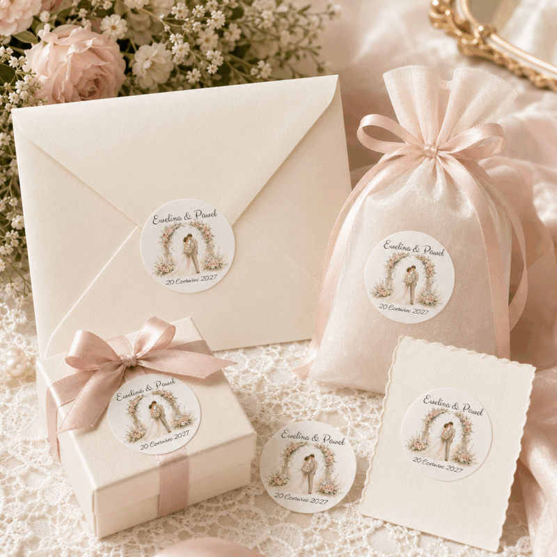 Naklejki ślubne personalizowane para młoda kwiatowa brama naklejki ślubne personalizowane para młoda pod kwiatową bramą