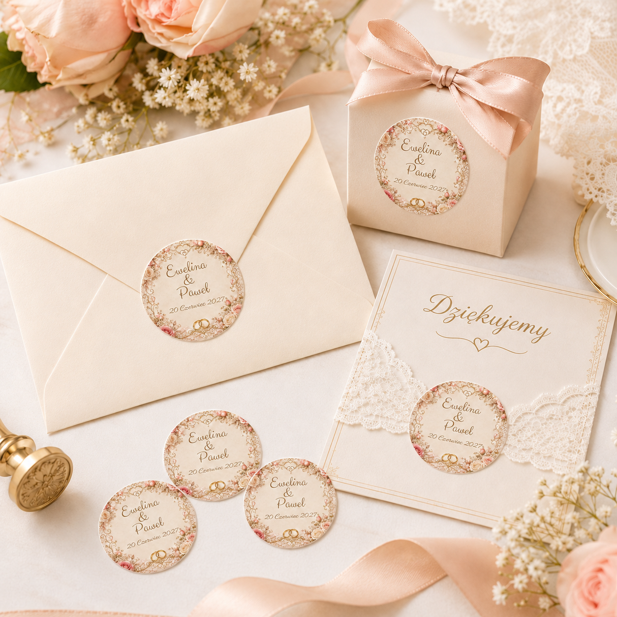 naklejki ślubne personalizowane elegancka ramka z obrączkami