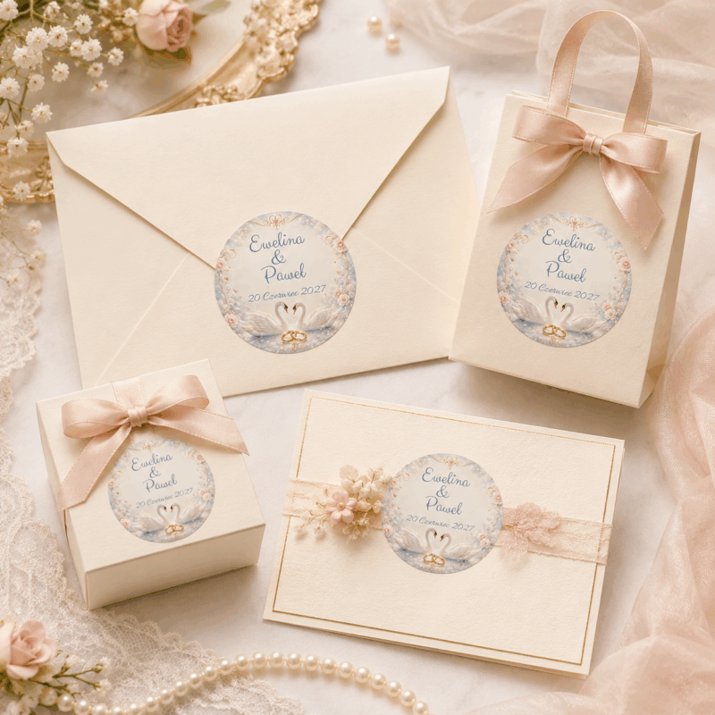 Naklejki ślubne personalizowane łabędzie i obrączki naklejki ślubne personalizowane z łabędziami i obrączkami