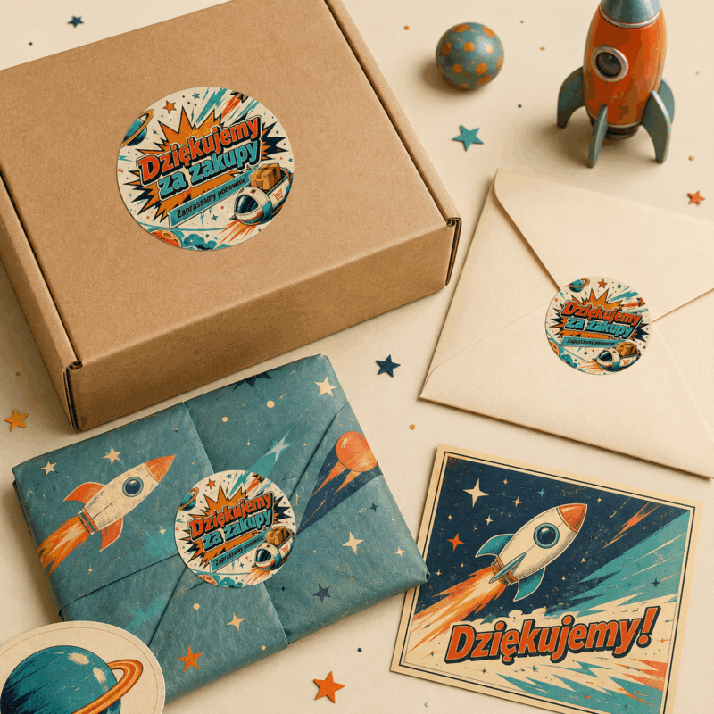 Naklejki dziękujemy za zakupy retro kosmos i rakieta naklejki dziękujemy za zakupy retro kosmos i rakieta