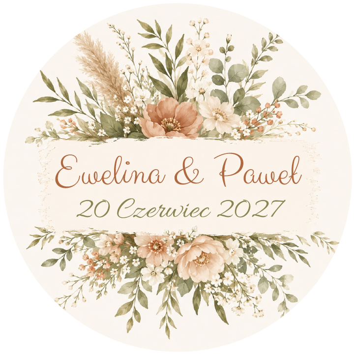 naklejki ślubne personalizowane boho kwiaty i zieleń
