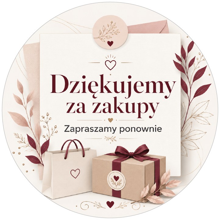 naklejki dziękujemy za zakupy bordowe liście i prezent