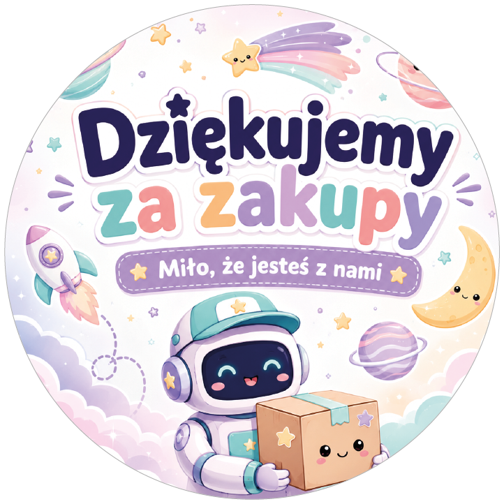 naklejki dziękujemy za zakupy kosmiczny robot i pastelowe gwiazdki