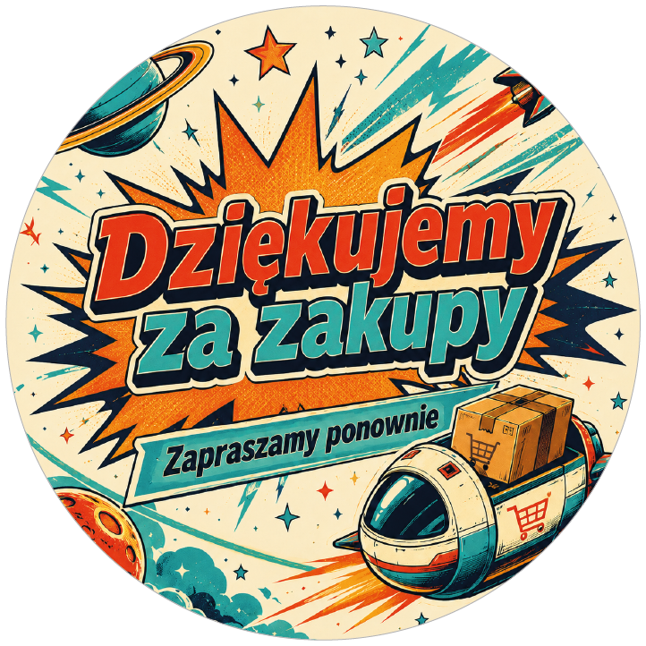 naklejki dziękujemy za zakupy retro kosmos i rakieta