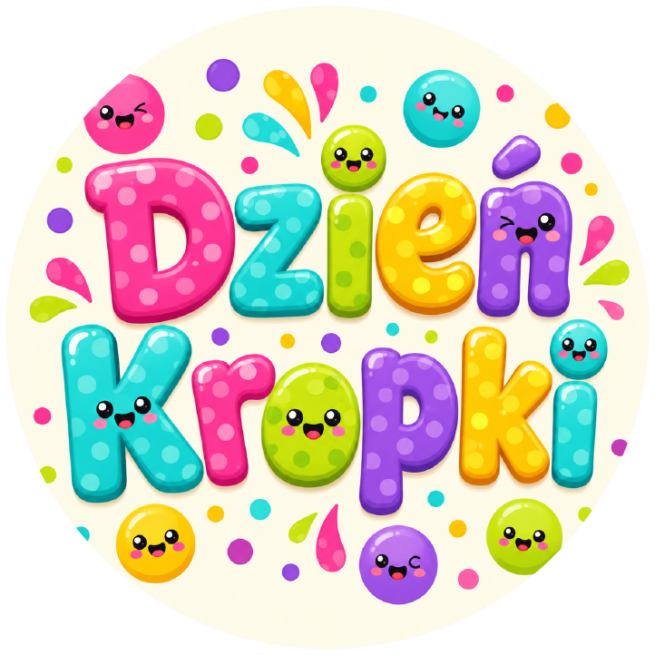 naklejki na Dzień Kropki kolorowe literki i buźki