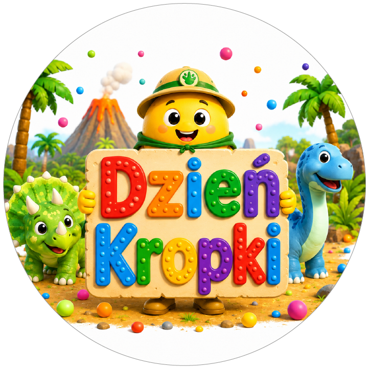 naklejki na Dzień Kropki dinozaury i wulkan