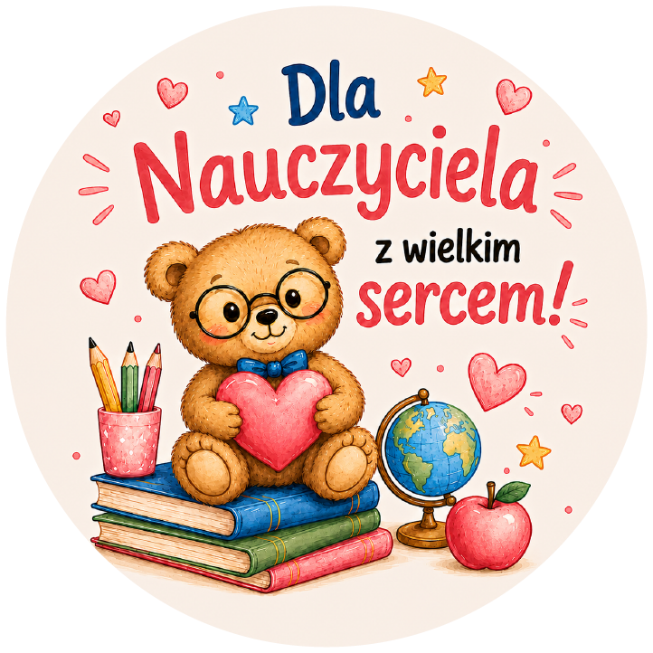 naklejki na Dzień Nauczyciela miś z sercem