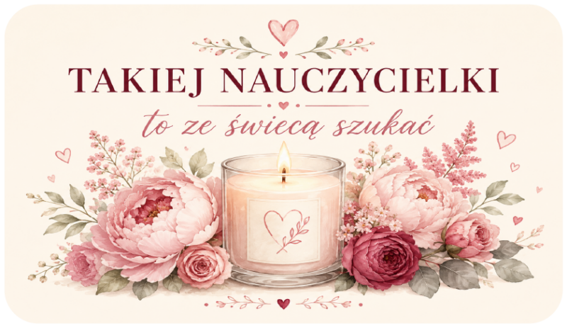 naklejki na świece Dzień Nauczyciela różowe kwiaty