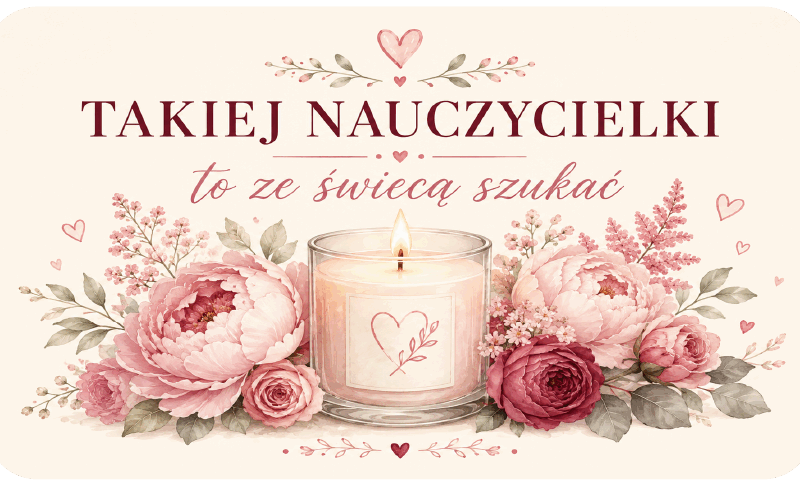 naklejki na świece Dzień Nauczyciela różowe kwiaty