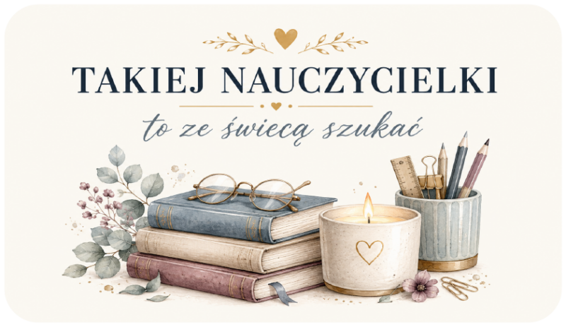 naklejki na świece Dzień Nauczyciela książki i okulary