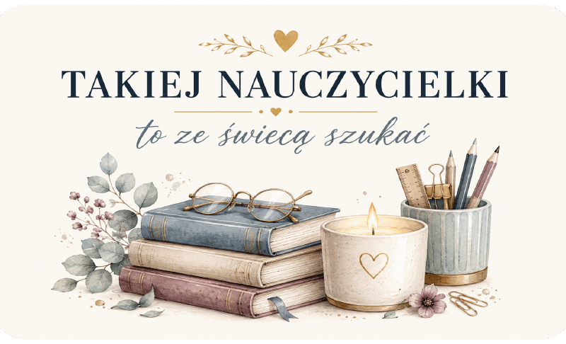 naklejki na świece Dzień Nauczyciela książki i okulary