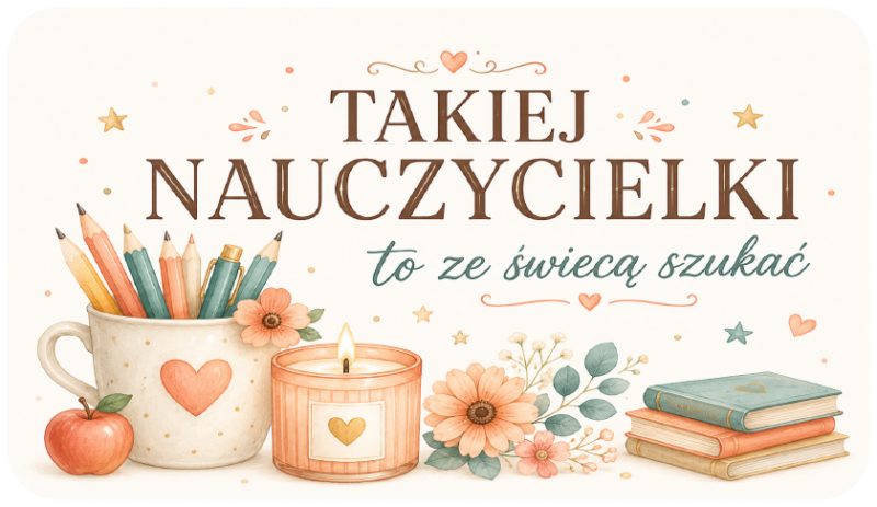 naklejki na świece Dzień Nauczyciela kubek z kredkami