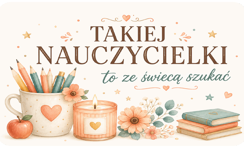 naklejki na świece Dzień Nauczyciela kubek z kredkami