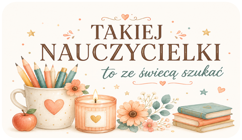 naklejki na świece Dzień Nauczyciela kubek z kredkami